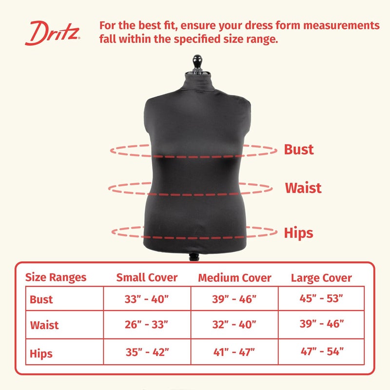 Dritz Dress Form Cover, Large, Black, 100% Polyester 4-Way Stretch Fabric, Protects and Fits Adjustable Dress Forms and Sewing Mannequins, Smooth Surface for Draping and Tailoring - Image 3